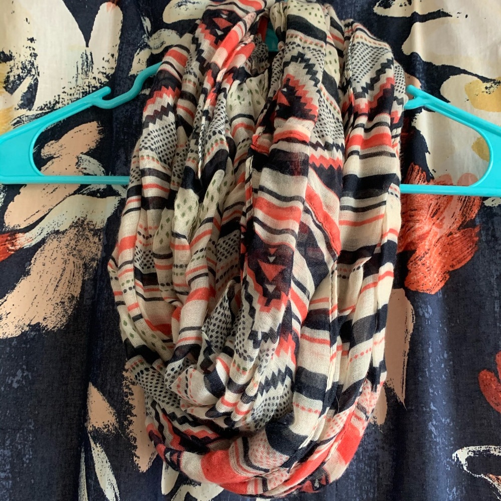 Salmon and navy blue pattern infinity scarf
